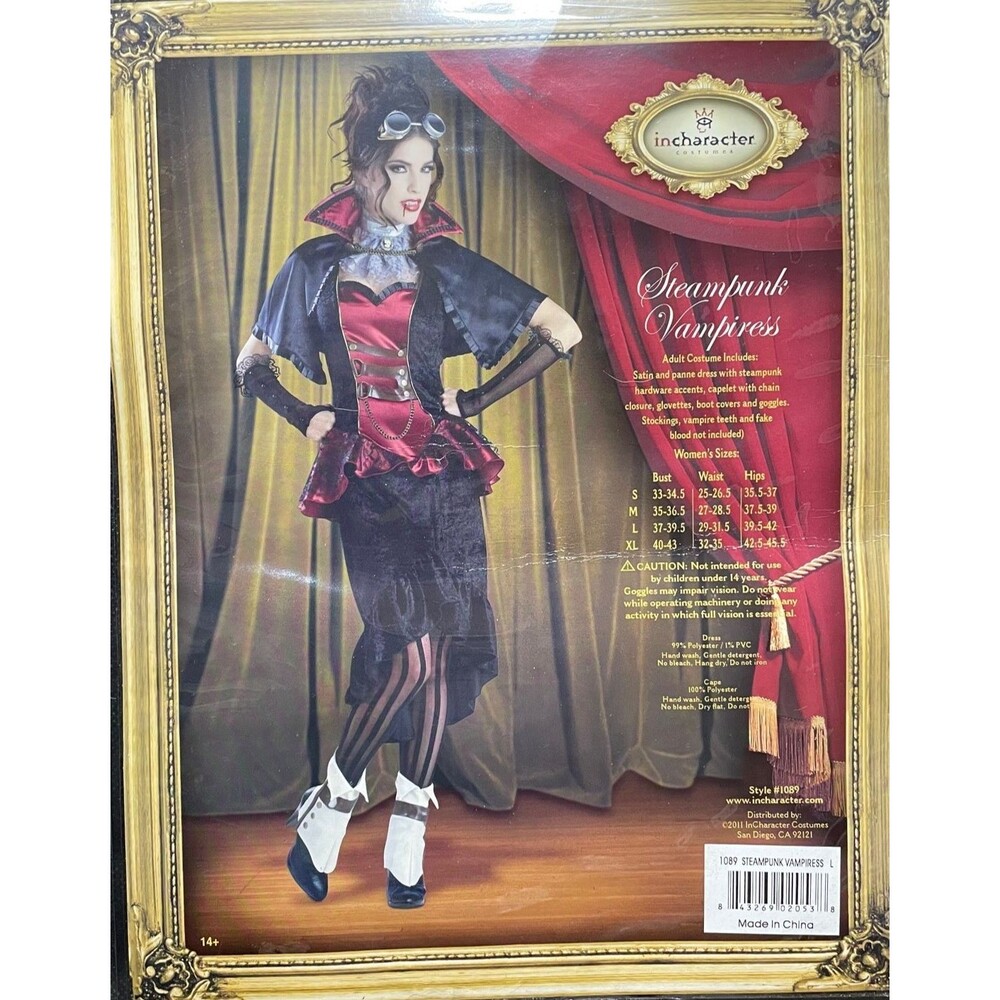 Steampunk Vampire InCharacter Halloween Costume Large Womens Dress + Accessories
